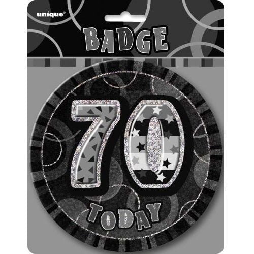 Glitz Black And Silver Jumbo 70th Birthday Badge 15CM(6") 55289 - Party Owls