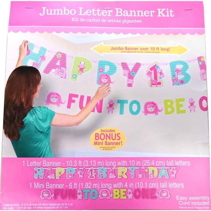 Wild One Girls 1st Birthday Jumbo Letter Banner 120117 - Party Owls