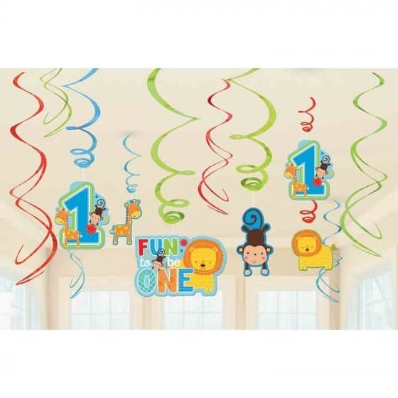 Jungle One Wild Boy 1st Birthday Party Hanging Swirl Decorations Pack 670385 - Party Owls