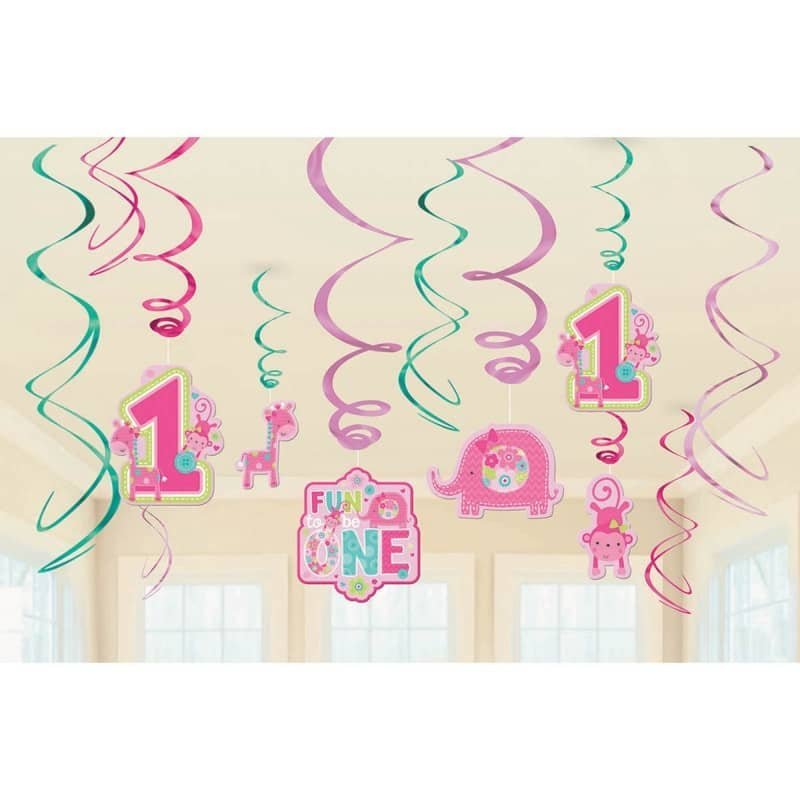 Jungle One Wild Girl 1st Birthday Party Hanging Swirl Decorations Pack 670383 - Party Owls