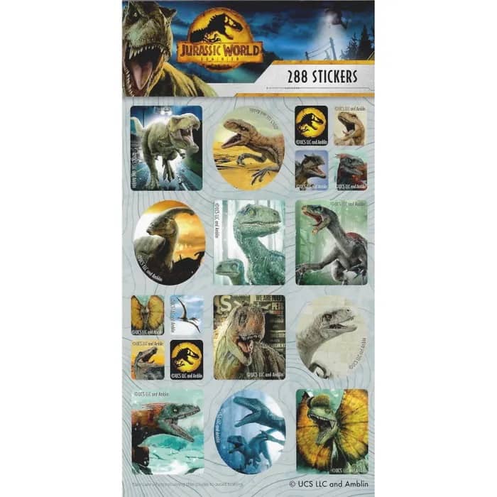 Jurassic World Dinosaurs Sticker Book 288pk (12 Sheets) Party Favour - Party Owls