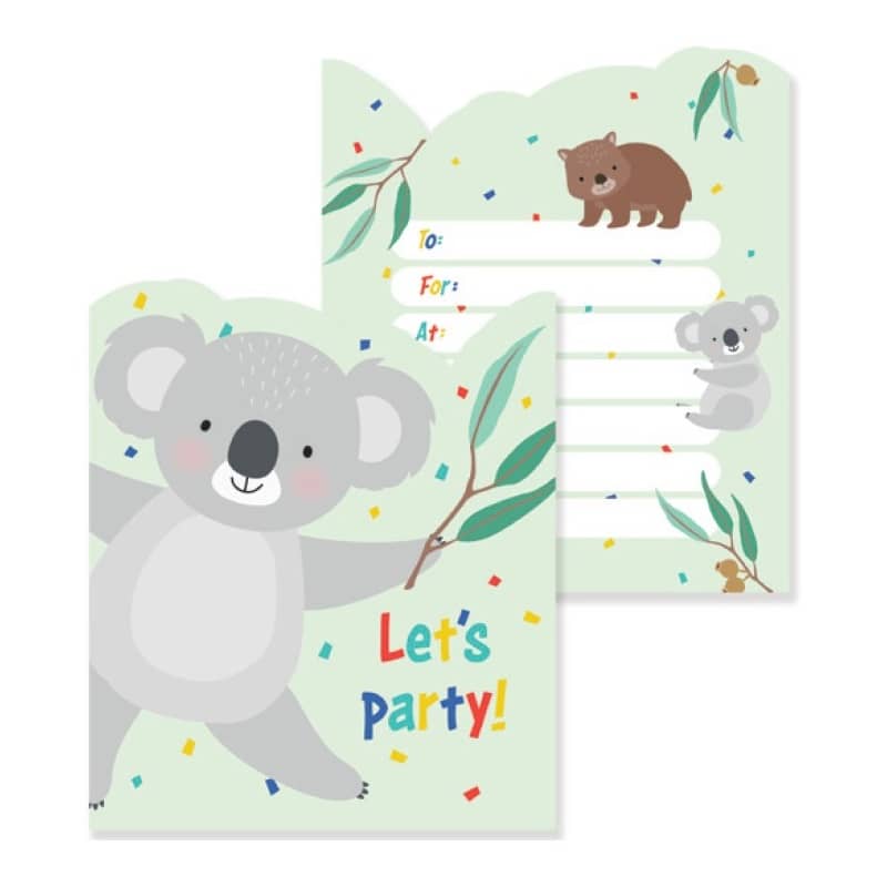 Koala Party Invitations 8pk Australia Day - Party Owls