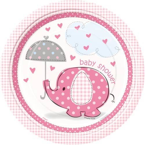 Umbrellaphant Baby Shower Pink Large Plates 23CM (9") 8pk 41655 - Party Owls