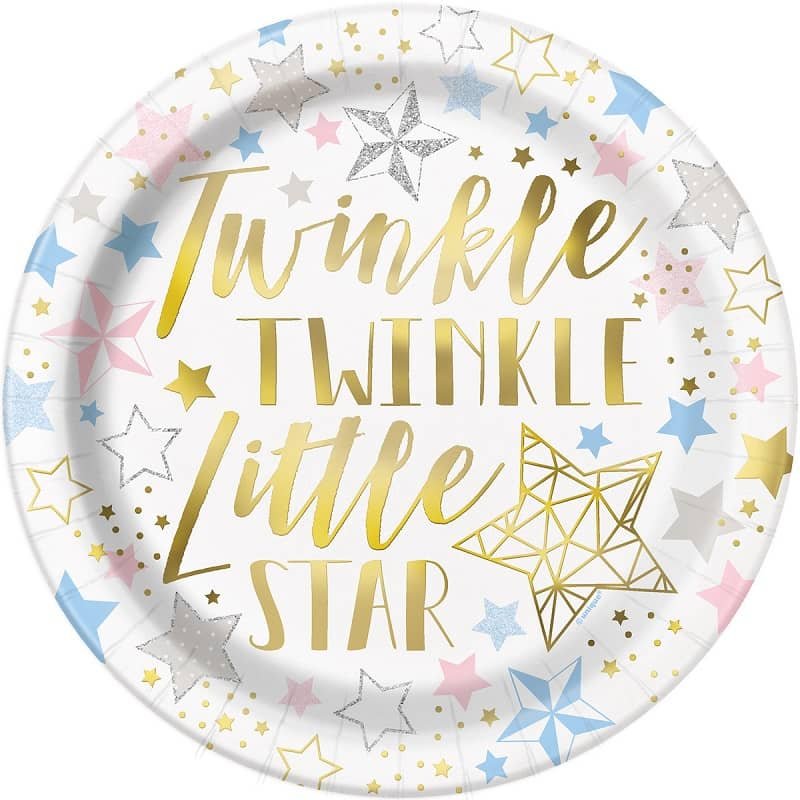 Twinkle Little Star Large Paper Plates 23CM (9") 8pk  72415 - Party Owls