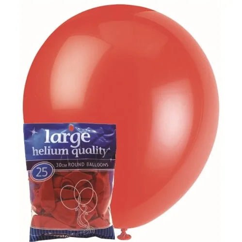 Bright Red Solid Colour Latex Balloons 30cm (12") 25pk  MFBD-2548 - Party Owls