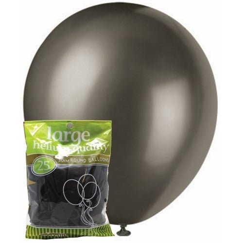 Metallic Black Solid Colour Latex Balloons 30CM (12") 25pk MFBM-2571 - Party Owls