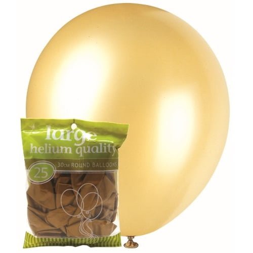 Metallic Gold Solid Colour Latex Balloons 30cm (12") 25pk MFBM-2568 - Party Owls