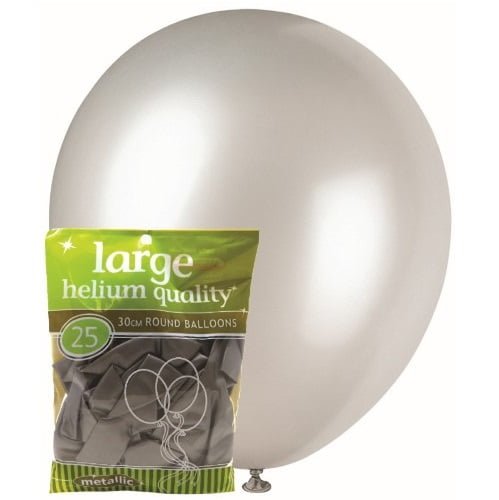 Metallic Silver Solid Colour Latex Balloons 30CM (12") 25pk MFBM-2567 - Party Owls
