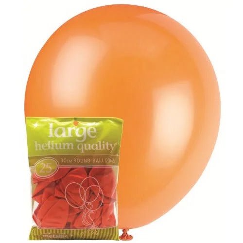Metallic Orange Solid Colour Latex Balloons 30cm (12") 25pk MFBM-2563 - Party Owls