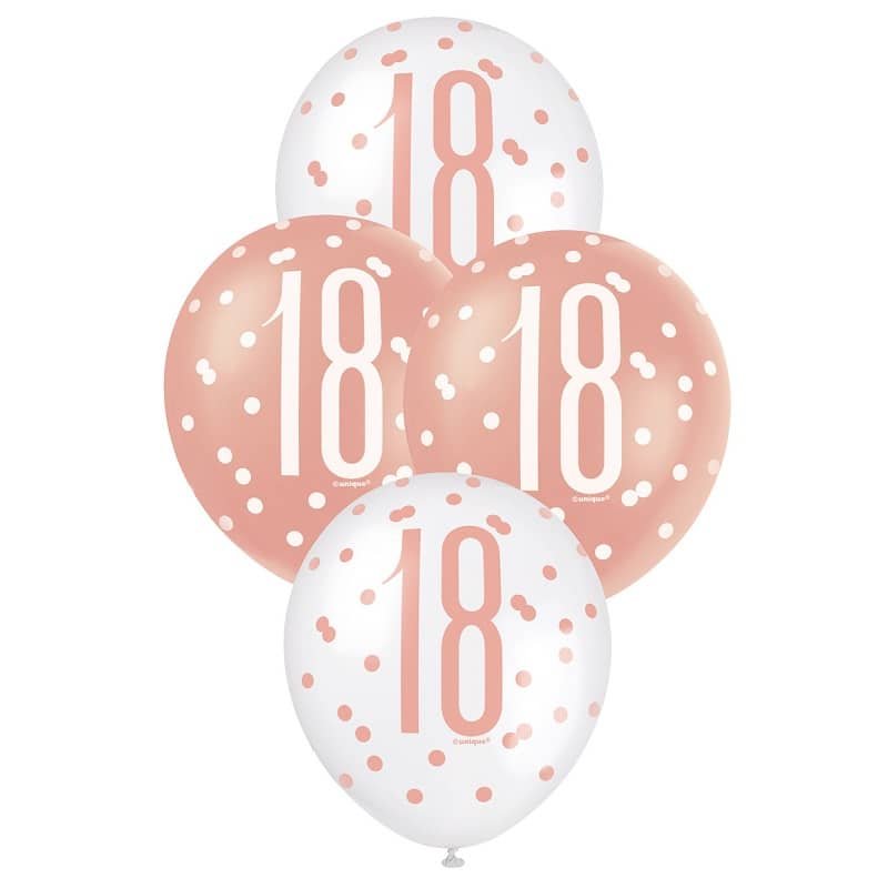 Rose Gold White 18th Birthday Latex Balloons 30cm (12") 6pk 84915 - Party Owls