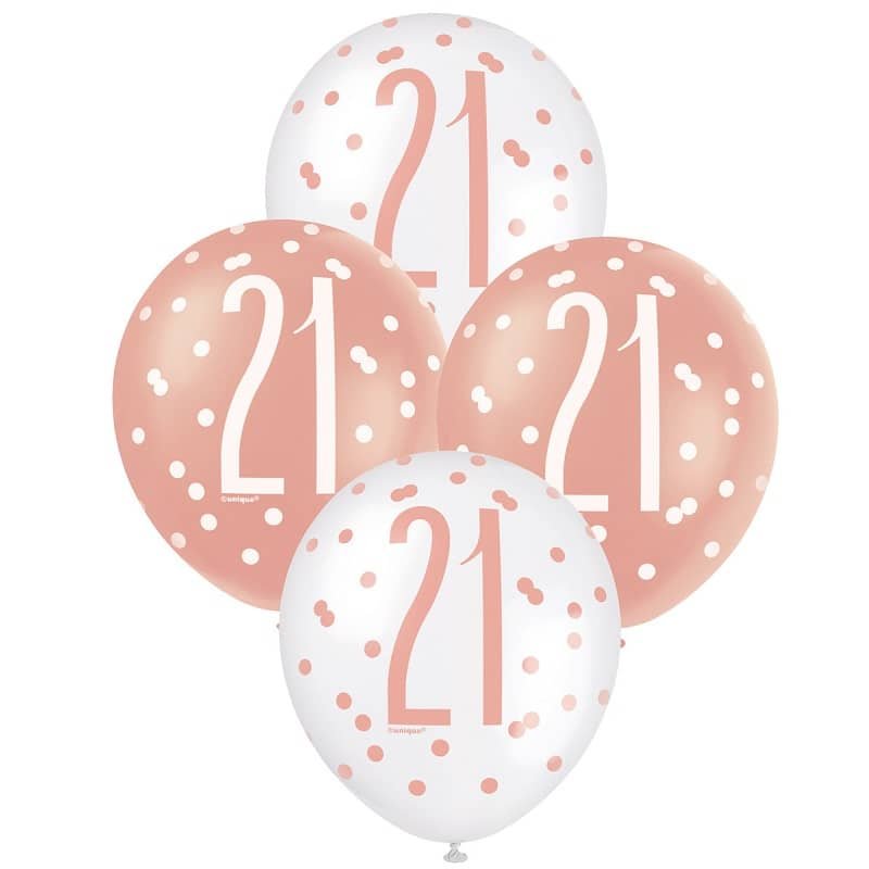 Rose Gold White 21st Birthday Latex Balloons 30cm (12") 6pk 84916 - Party Owls