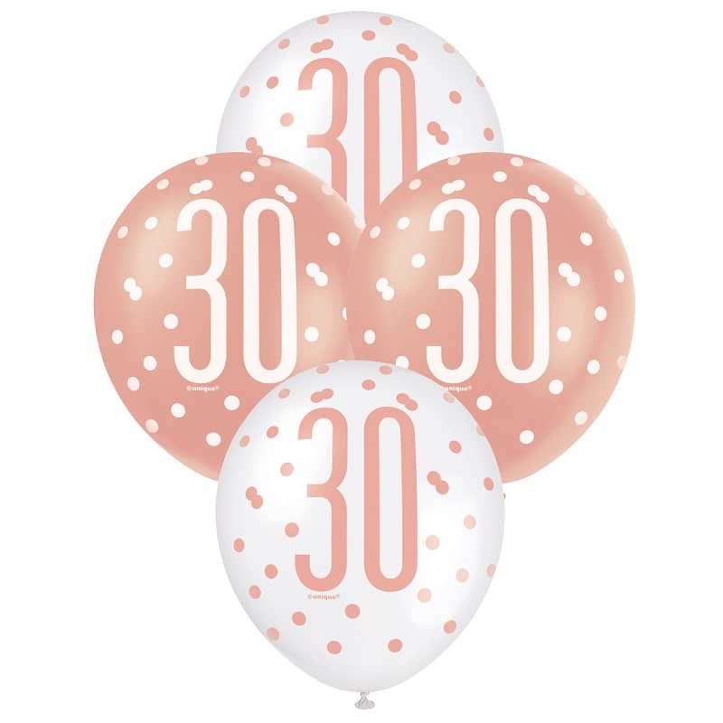 Rose Gold White 30th Birthday Latex Balloons 30cm (12")  84917 - Party Owls