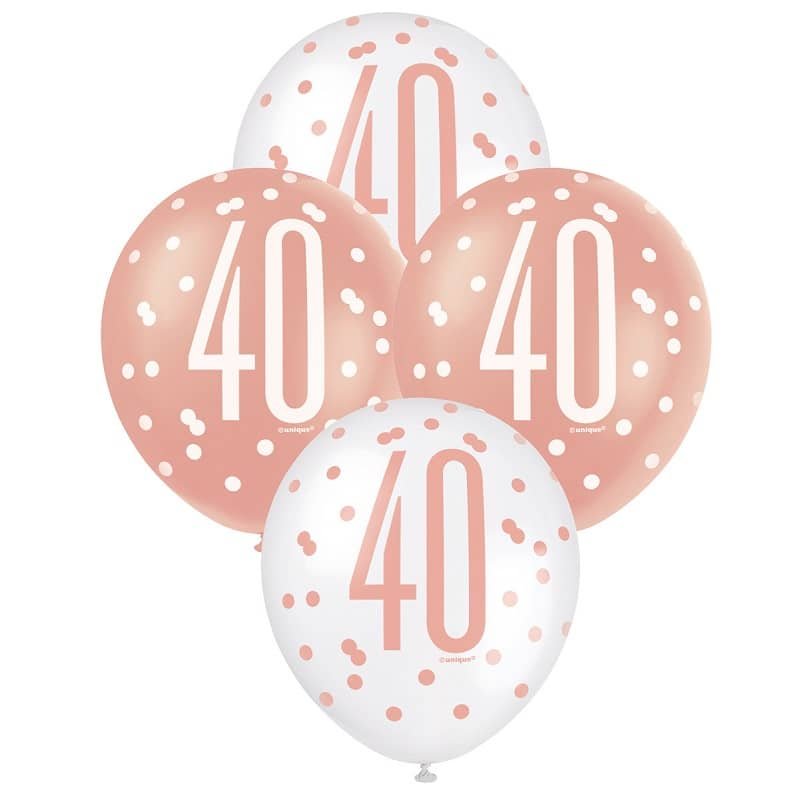 Rose Gold White 40th Birthday Latex Balloons 30cm (12") 84918 - Party Owls