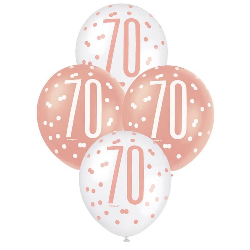 Rose Gold White 70th Birthday Latex Balloons 30cm (12") 6pk 84922 - Party Owls