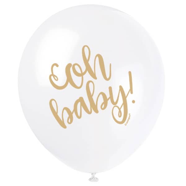 Oh Baby Gold Printed Latex Balloons 30cm (12") 8pk 54920 - Party Owls