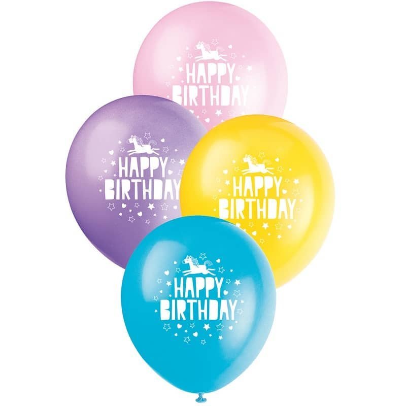 Unicorn Assorted Colours Latex Balloons 30CM (12") 8pk   72485 - Party Owls