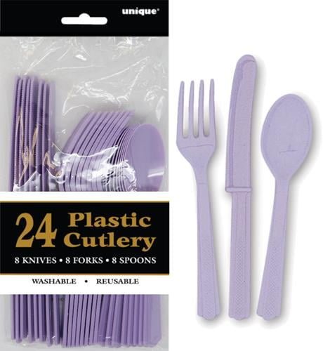 Lavender Solid Colour Plastic Assorted Cutlery 24pk 31364 - Party Owls