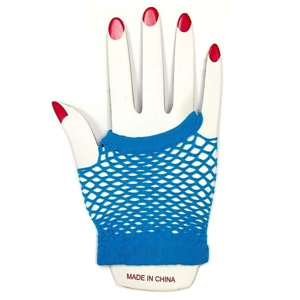 Light Blue Short Fishnet Finger-less Gloves 1980'S Party Accessories - Party Owls