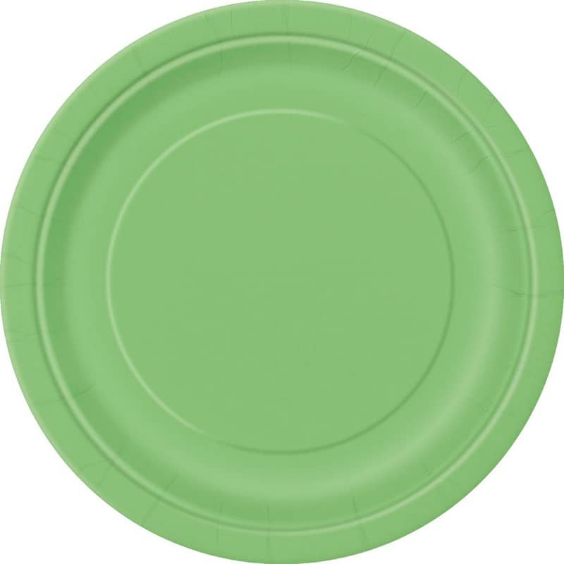 Lime Green Small Round Paper Plates 18cm (7") 8pk Solid Colour - Party Owls