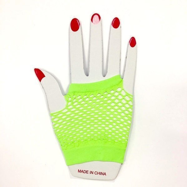 Lime Green Short Fishnet Finger-less Gloves 1980'S Party Accessories - Party Owls