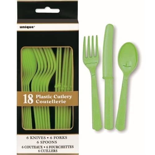 Lime Green Solid Colour Plastic Cutlery 18pk Assorted - Party Owls