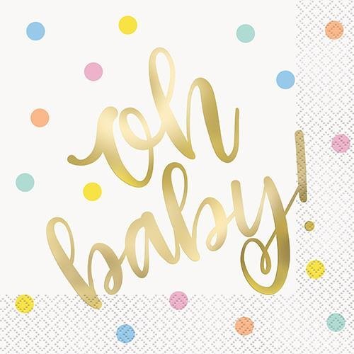 Oh Baby Gold Foil Stamped Lunch Napkins 16pk Baby Shower 73402 - Party Owls