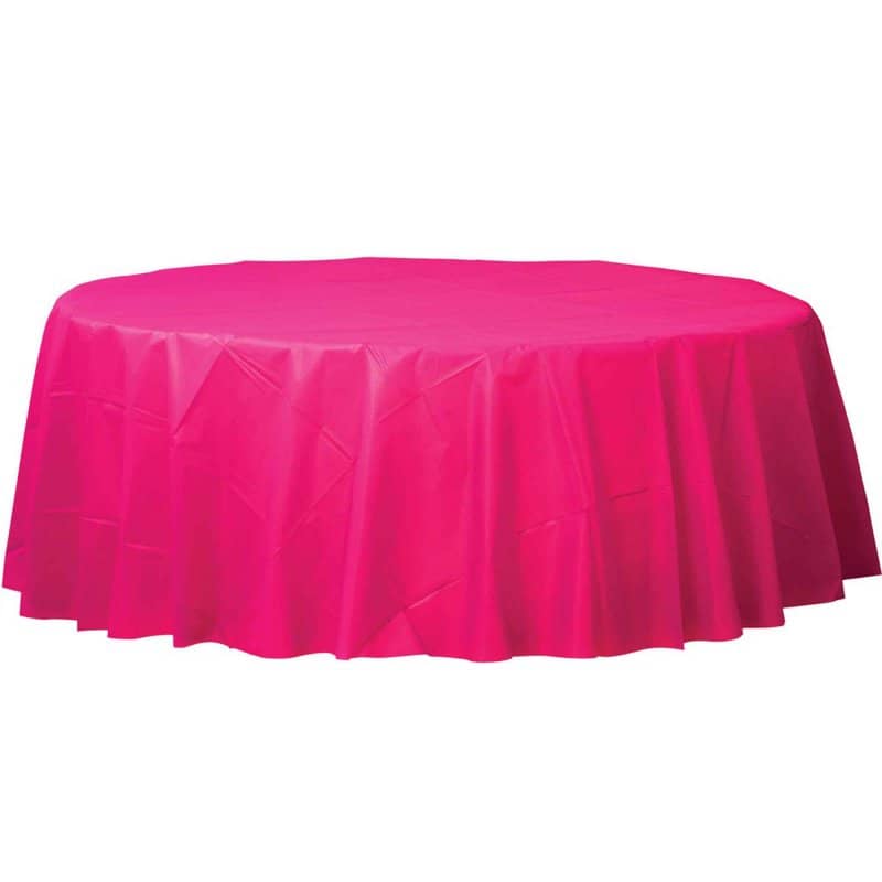 Magenta Round Plastic Table Cover Tablecloth 213cm - Party Owls