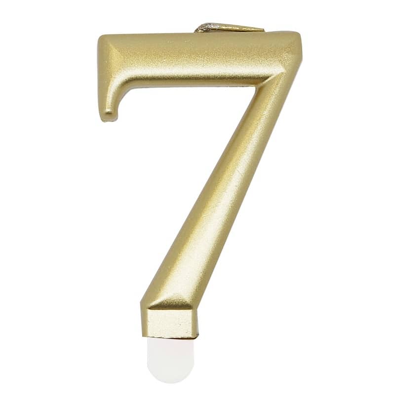 Metallic Gold Numeral Candle "7" With Holder - Party Owls