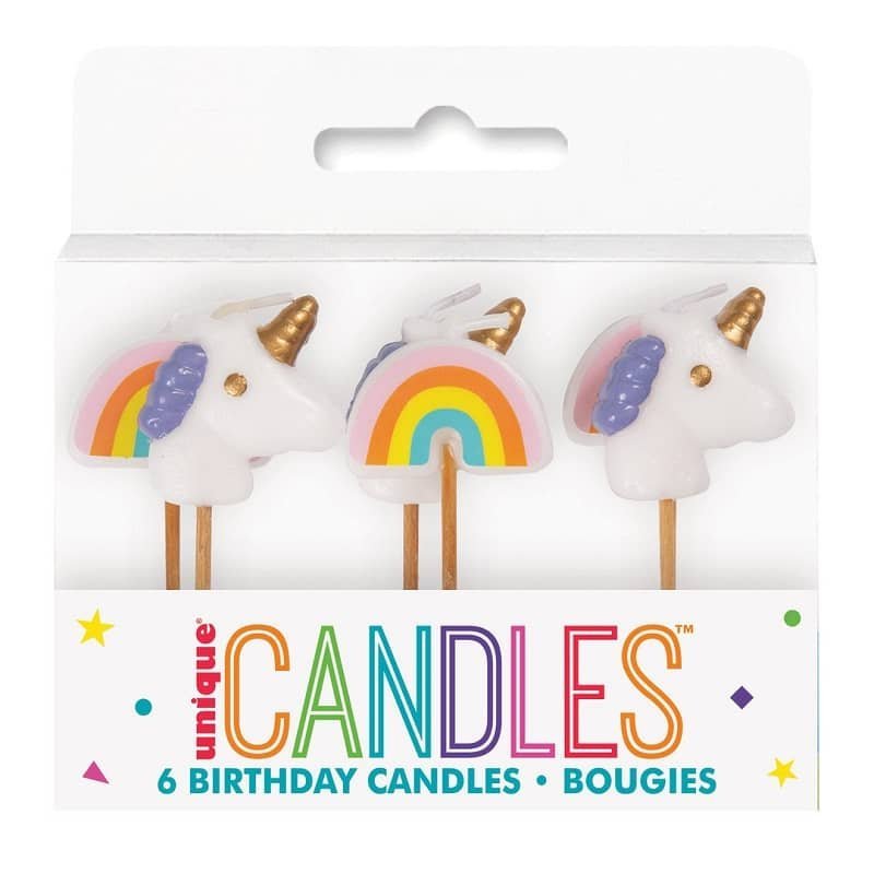 Unicorn And Rainbow Mini Candles 6PCS Pick Candles 19988 - Party Owls