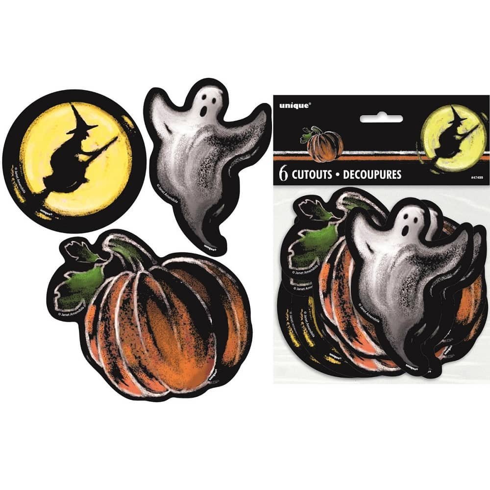 Ghostly Halloween Mini Cutouts 6pk Witch Pumpkin  47499 - Party Owls