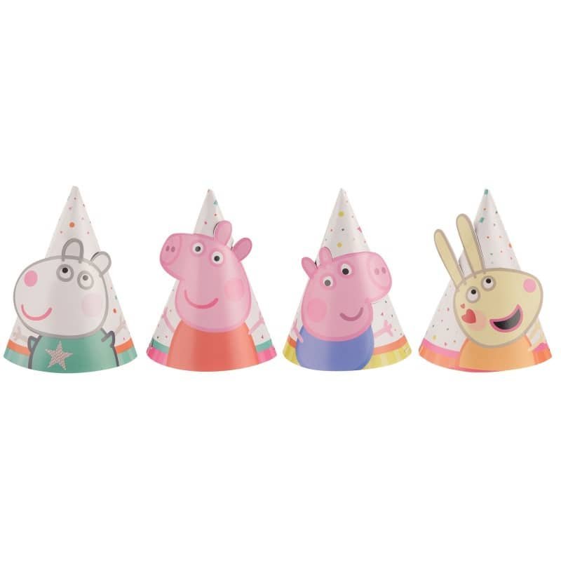 Mini Party Hats 8CM 8pk Peppa Pig Paper Cone Hats 251078 - Party Owls