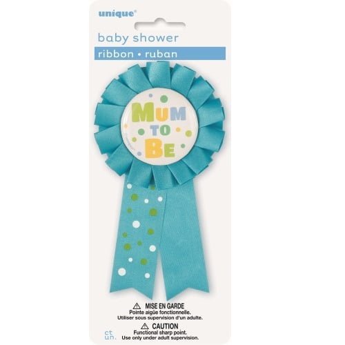 Mum To Be Award Ribbon Badge Baby Shower Boys Blue 13918 - Party Owls
