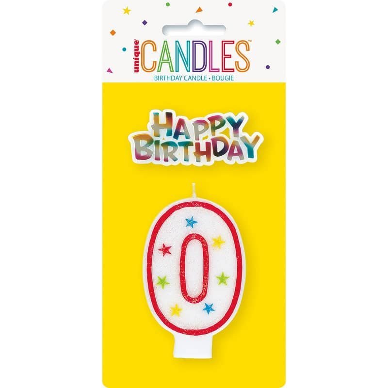 Numeral Candle "0" With Happy Birthday Cake Topper 37320 - Party Owls