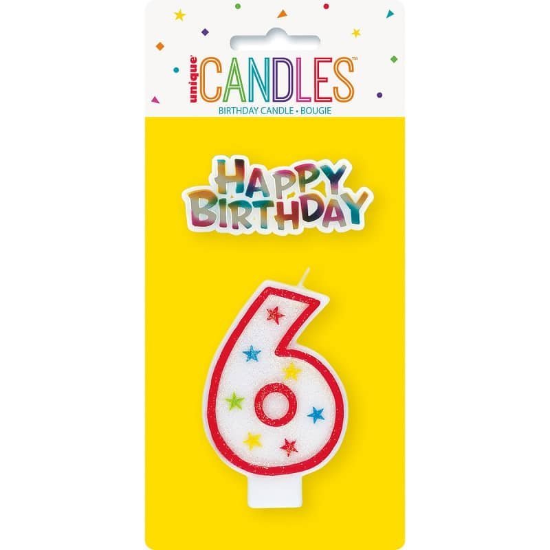 Numeral Candle "6" With Happy Birthday Cake Topper 37316 - Party Owls