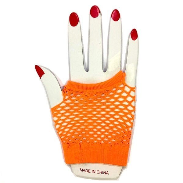 Orange Short Fishnet Finger-less Gloves 1980'S Party Accessories - Party Owls