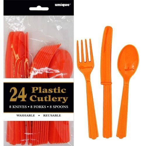 Orange Solid Colour Assorted Cutlery 24pk 3234 - Party Owls