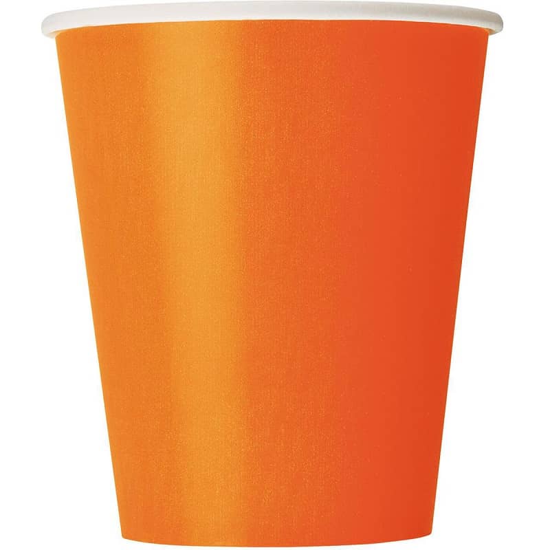 Orange Solid Colour Paper Cups 8pk Tableware - Party Owls