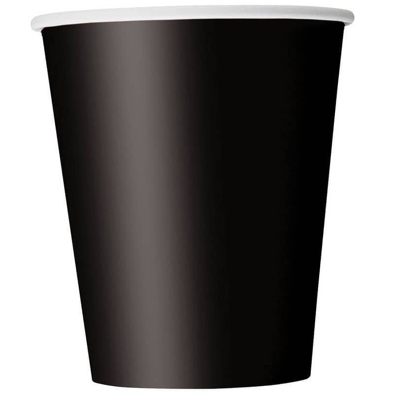 Black Solid Colour Paper Cups 8pk Tableware 3206 - Party Owls