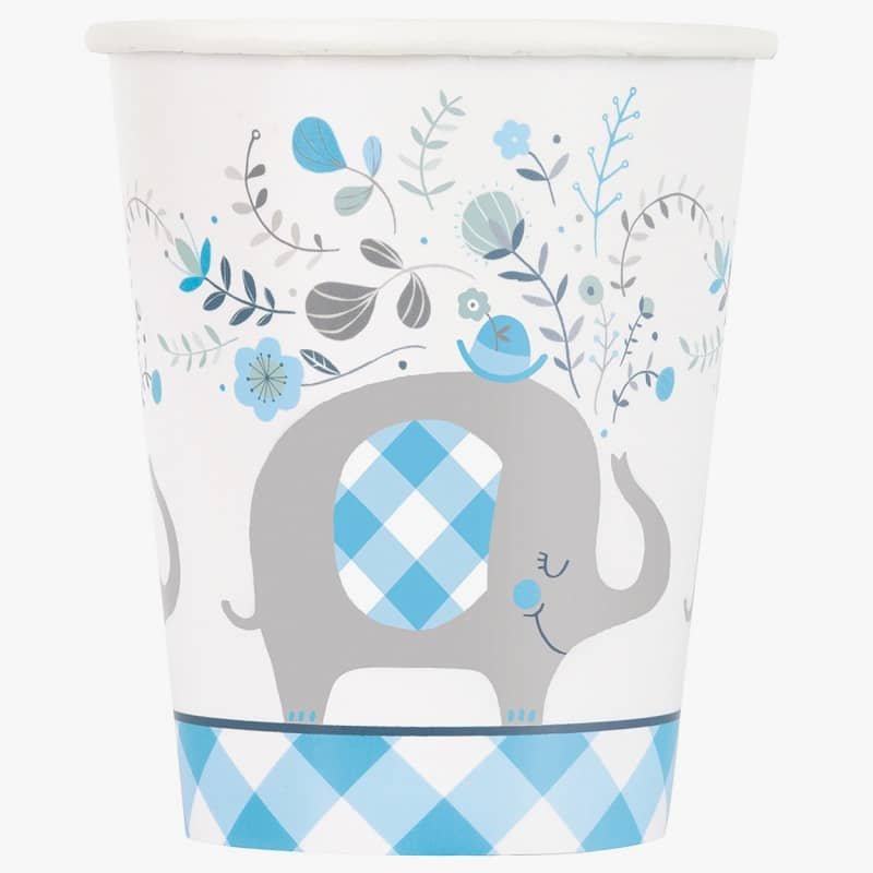 Floral Elephant Baby Shower Blue Paper Cups 8pk 78396 - Party Owls