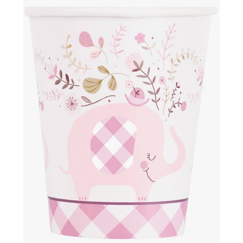Floral Elephants Baby Shower Pink Paper Cups 8pk  78376 - Party Owls