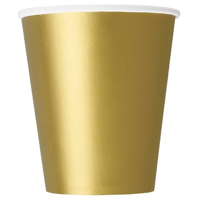 Gold Solid Colour Paper Cups 8pk 3326 - Party Owls