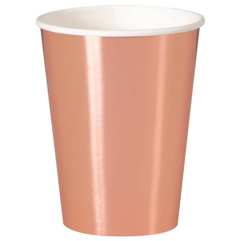 Rose Gold Solid Colour Paper Cups 8pk 53469 - Party Owls