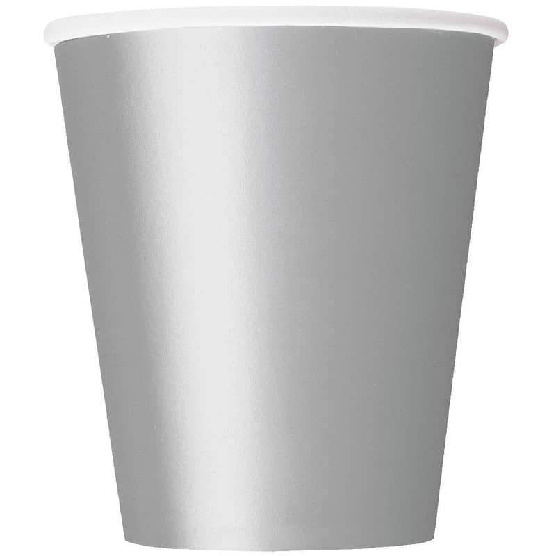 Silver Solid Colour Paper Cups 8pk 3346 - Party Owls