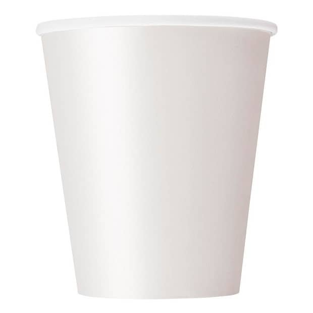 Paper Cups 8pk White Solid Colour E6882 - Party Owls