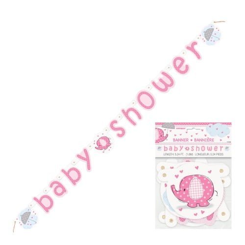 Umbrellaphant Baby Shower Pink Paper Jointed Banner 1.6m (5.24')  41669 - Party Owls