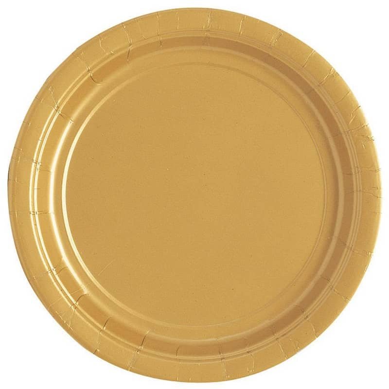 Gold Small Round Paper Plates 18cm (7") 8pk Solid Colour 3324 - Party Owls