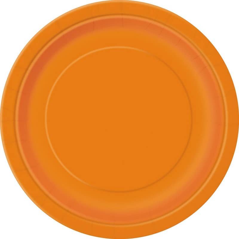 Orange Small Round Paper Plates 18cm (7") 8pk Solid Colour 3224 - Party Owls
