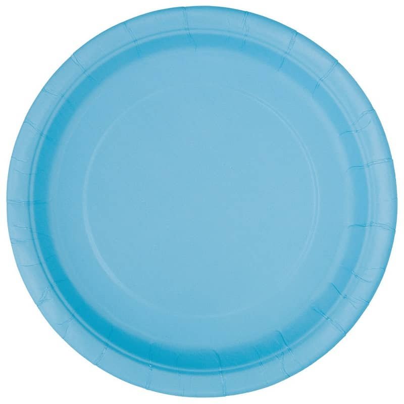 Powder Blue Small Round Paper Plates 18cm (7") 8pk Solid Colour 30896 - Party Owls