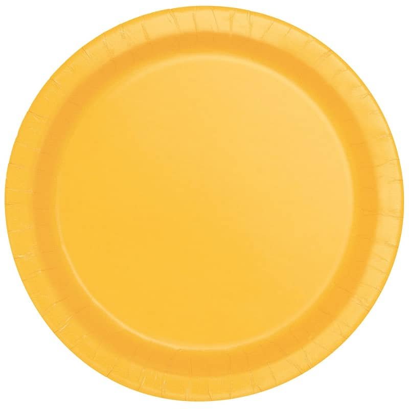 Yellow Small Round Paper Plates 18cm (7") 8pk Solid Colour 3184 - Party Owls