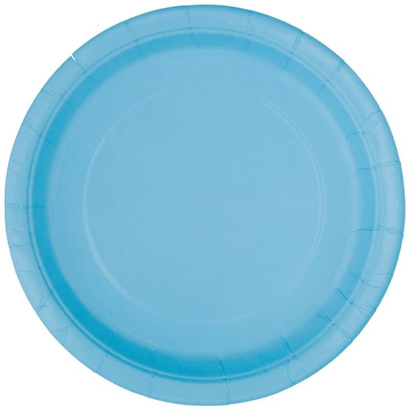 Powder Blue Large Round Paper Plates 23cm (9") 8pk Solid Colour 30897 - Party Owls